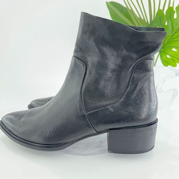 Paul Green Women Trey Boot Size 8 Block Heel Pointed Bootie Black Leather Zip Up - Picture 6 of 16